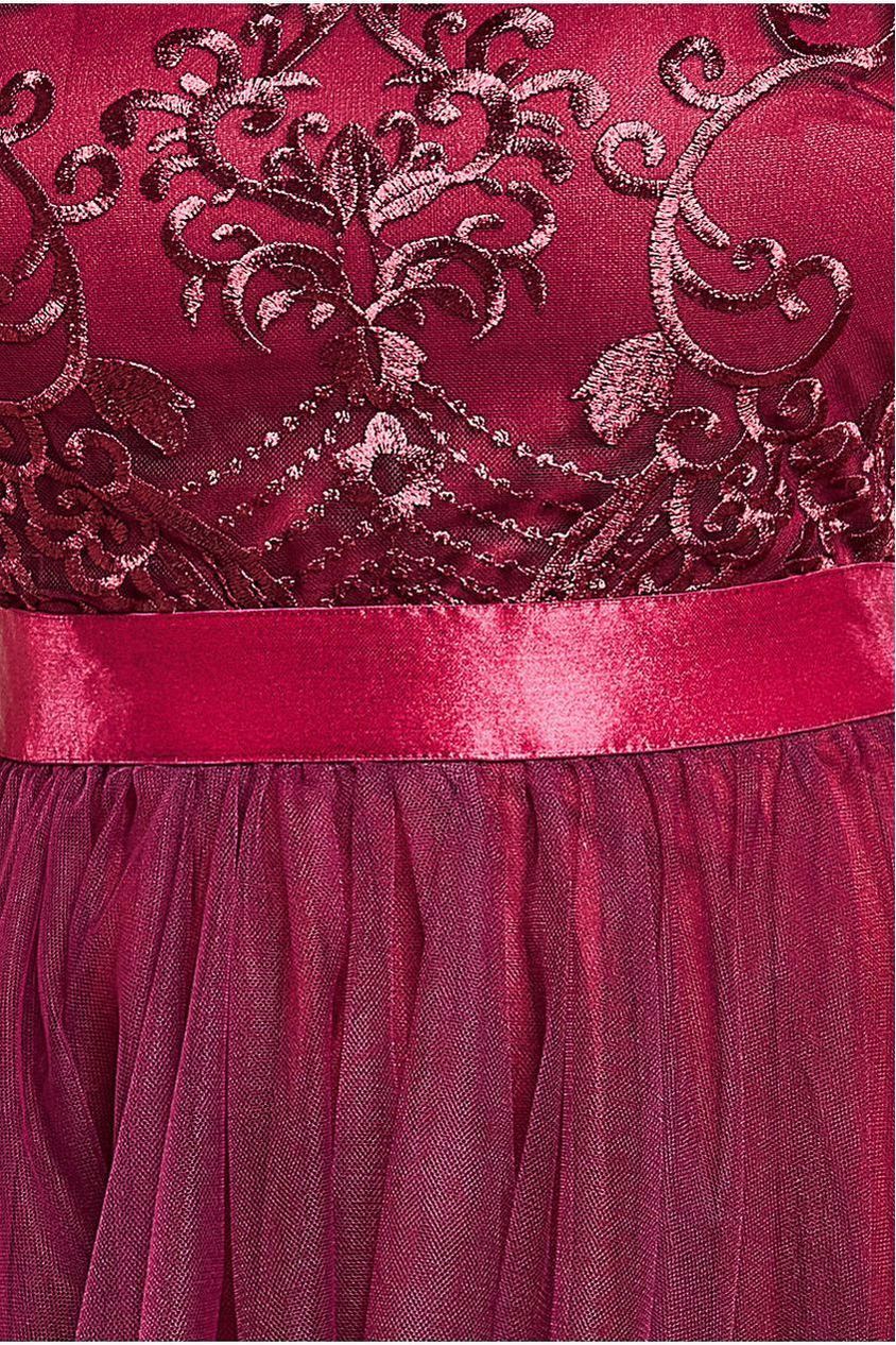 Embroidered Mesh Maxi Dress - Burgundy DR3584