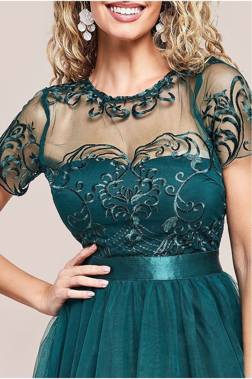 Embroidered Mesh Maxi Dress - Emerald Green DR3584
