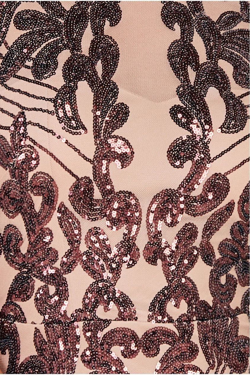 Embroidered Sequin Beaded Cap Sleeve Maxi - Brown DR3591