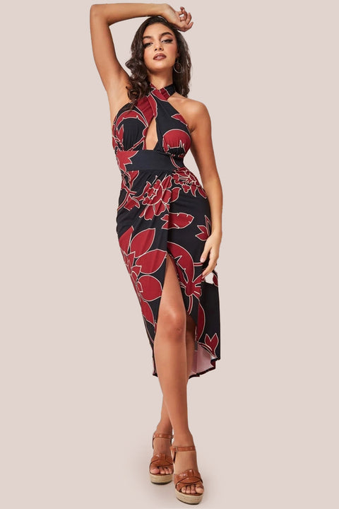 Printed Crossover Midi - Black by Goddiva