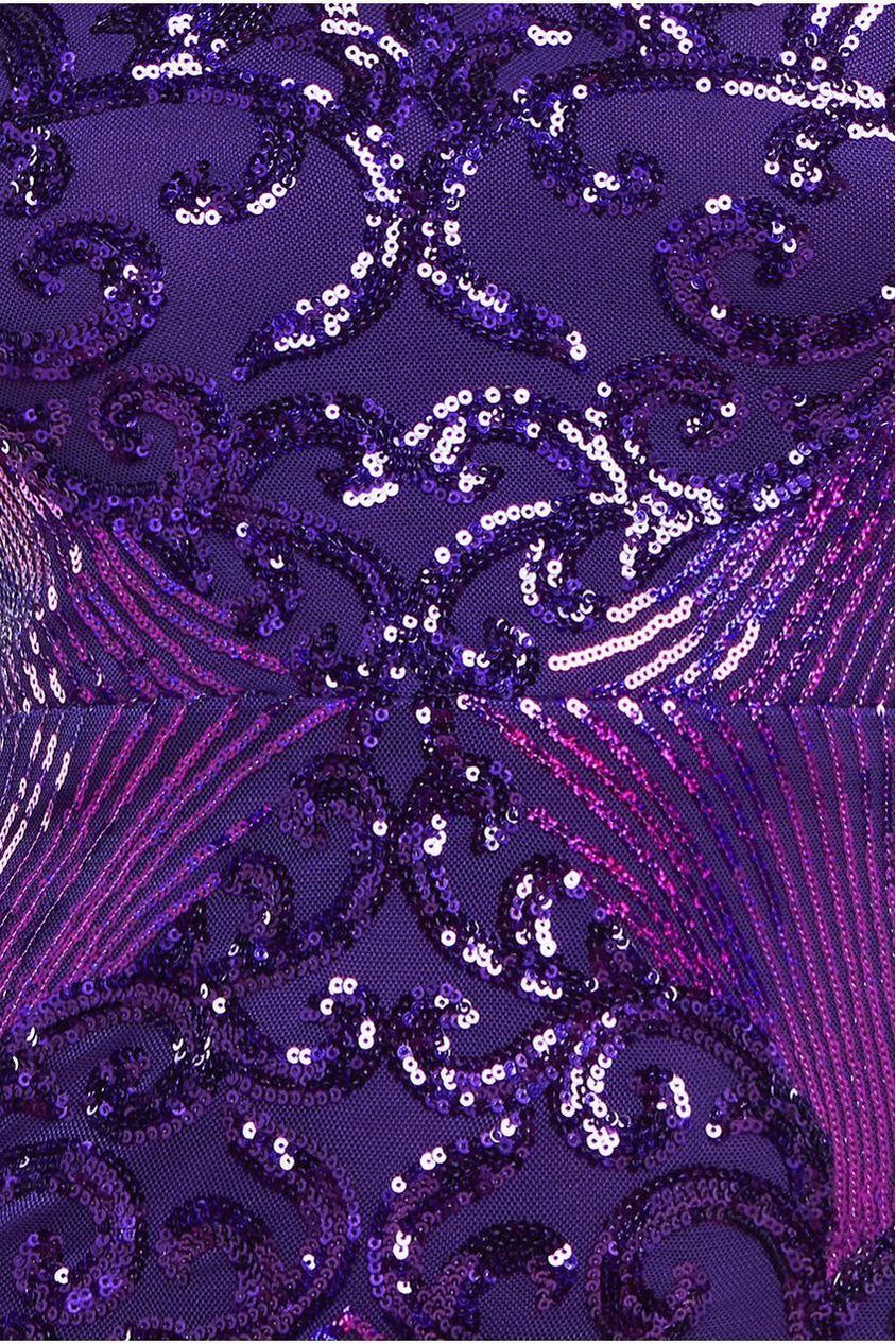 Contrast Sequin Long Sleeve Midi Dress - Purple DR3607