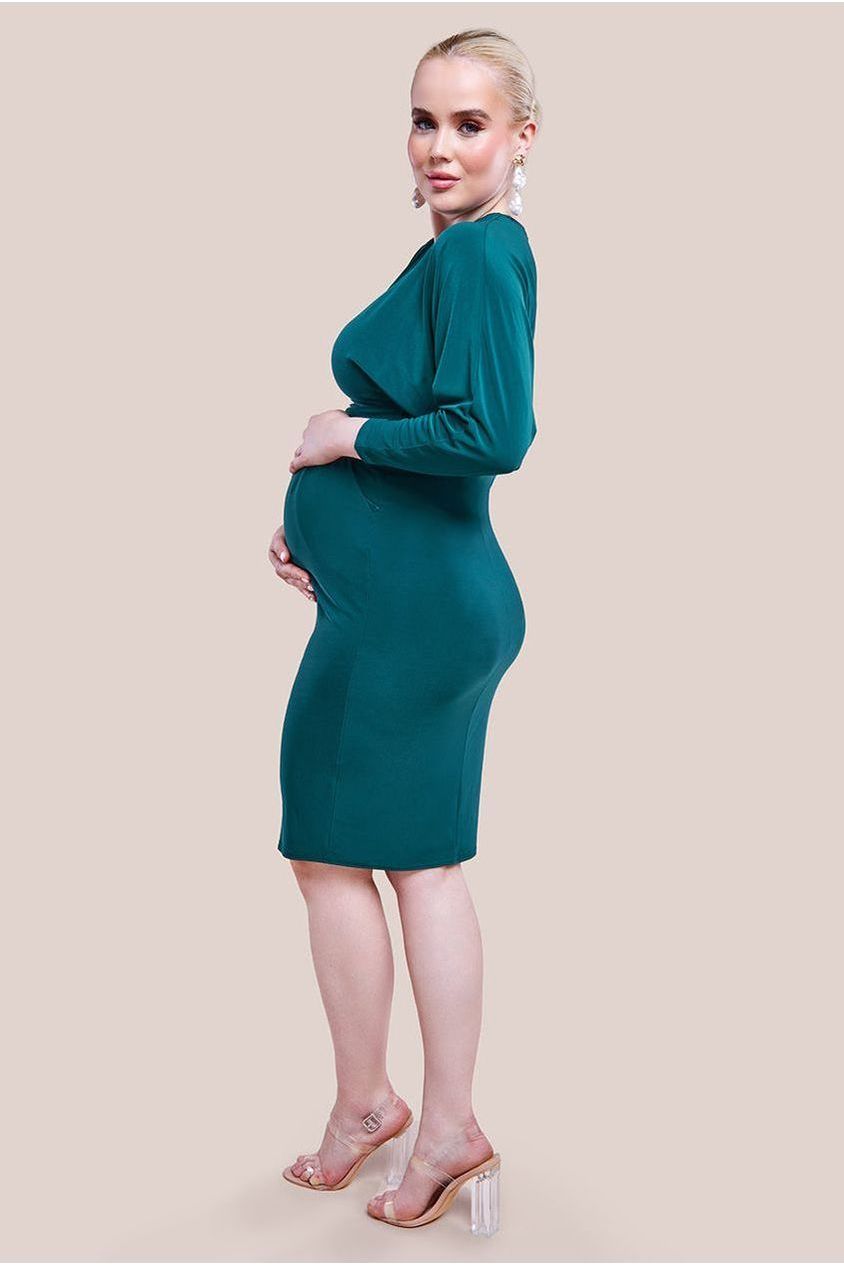 Maternity Batwing Sleeve Midi Dress - Emerald Green DR3647MAT