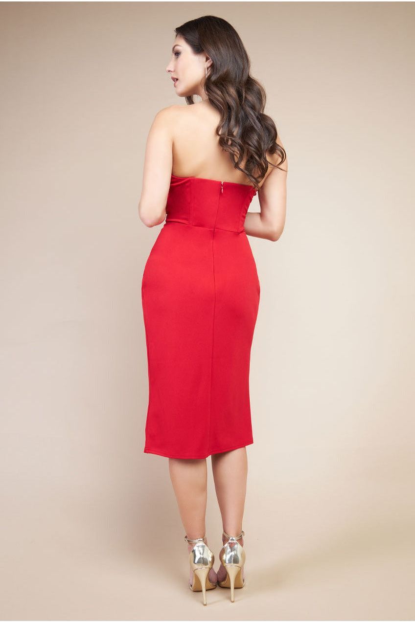 Satin Collar Scuba Midi Dress - Red DR3661