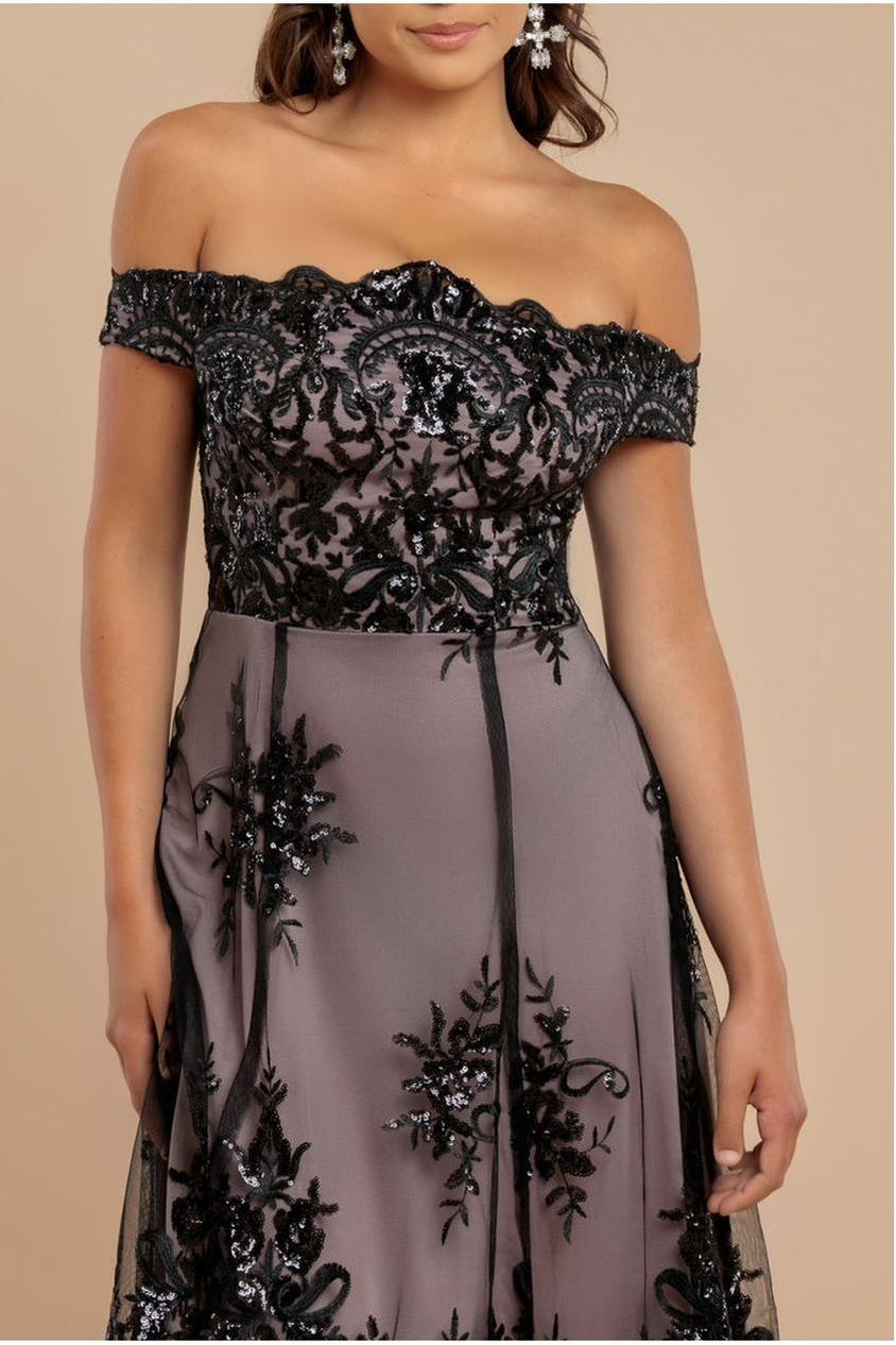 Bardot Sequin & Lace High Low Midi - Black DR3675