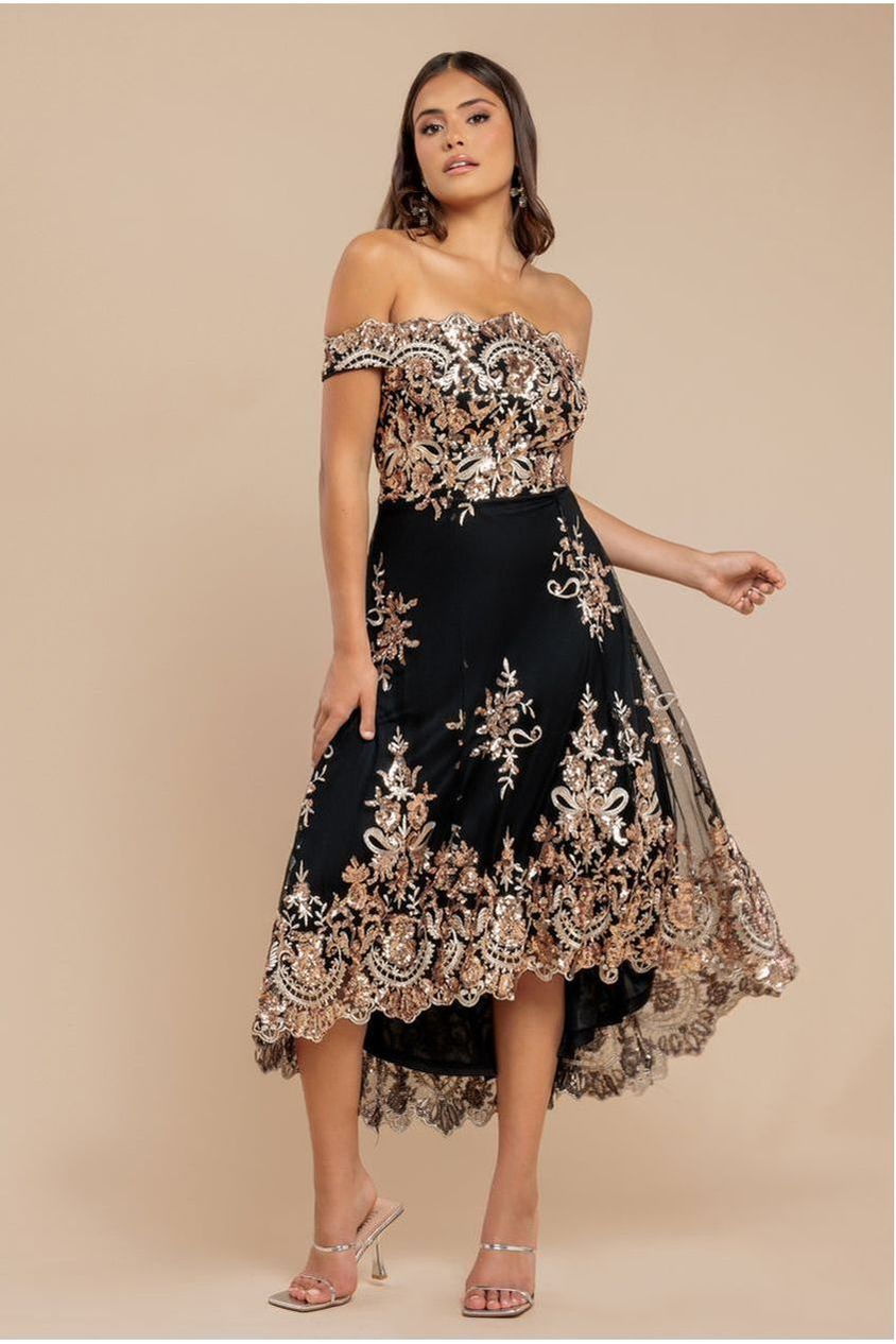 Bardot Sequin & Lace High Low Midi - Champagne DR3675