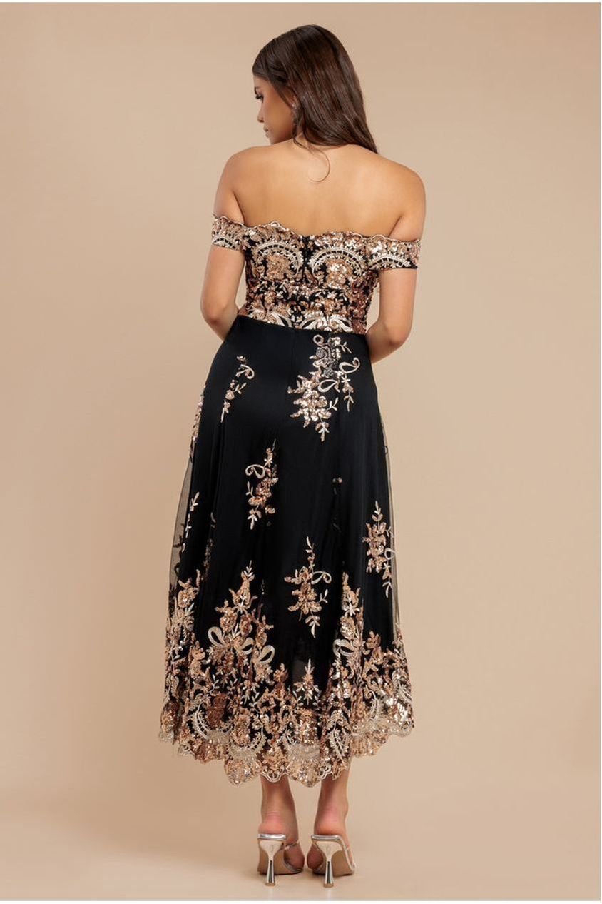 Bardot Sequin & Lace High Low Midi - Champagne DR3675