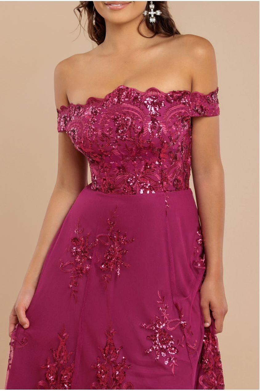 Bardot Sequin & Lace High Low Midi - Magenta DR3675