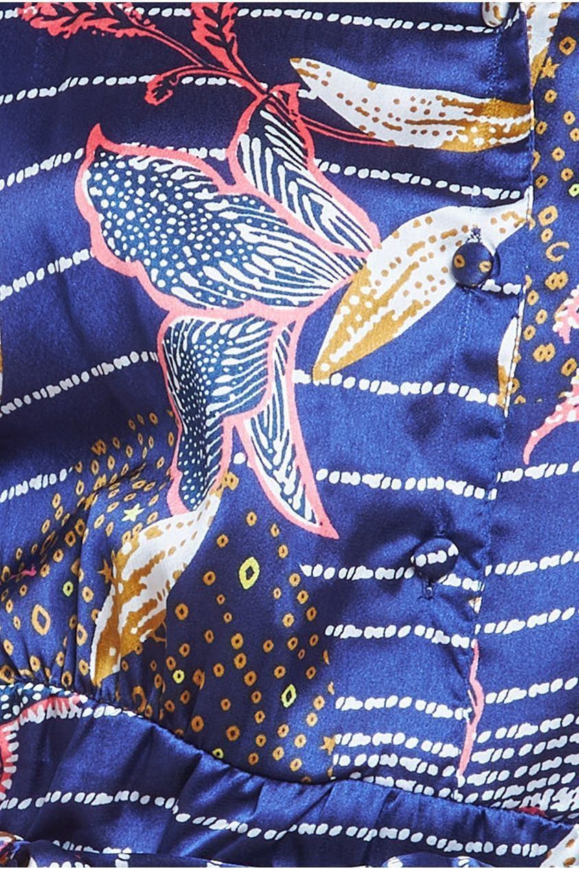 Printed Tiered Shirt Midi Dress - Navy DR3708