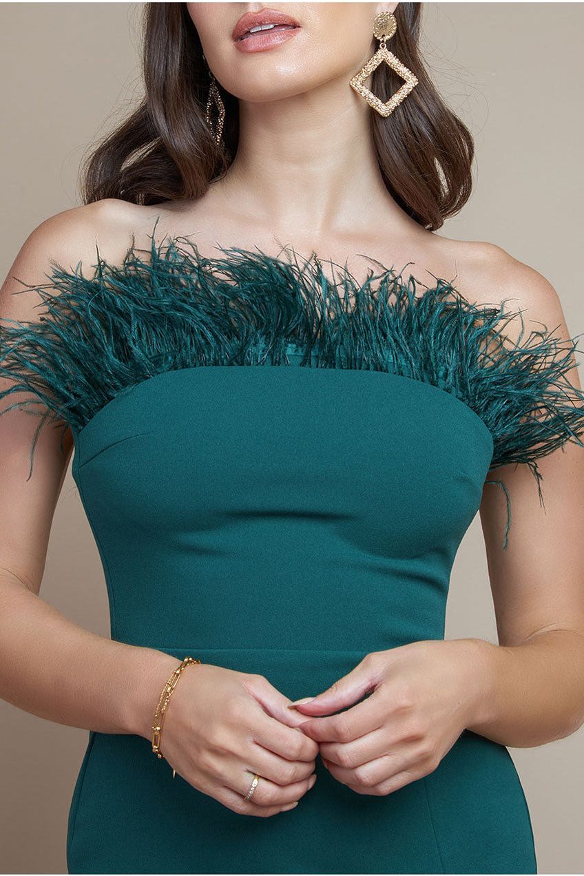 Feather Boobtube Midi Dress - Emerald Green DR3723