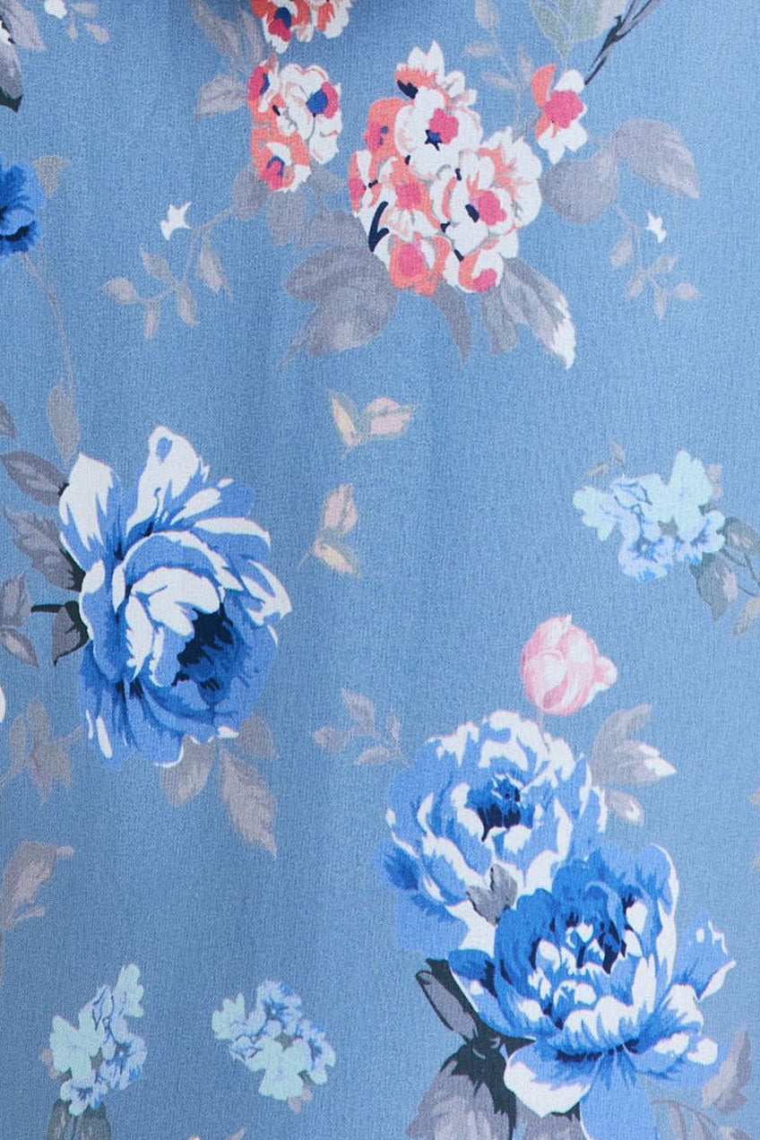 Floral Printed Chiffon Ruffle Maxi - Blue DR3750