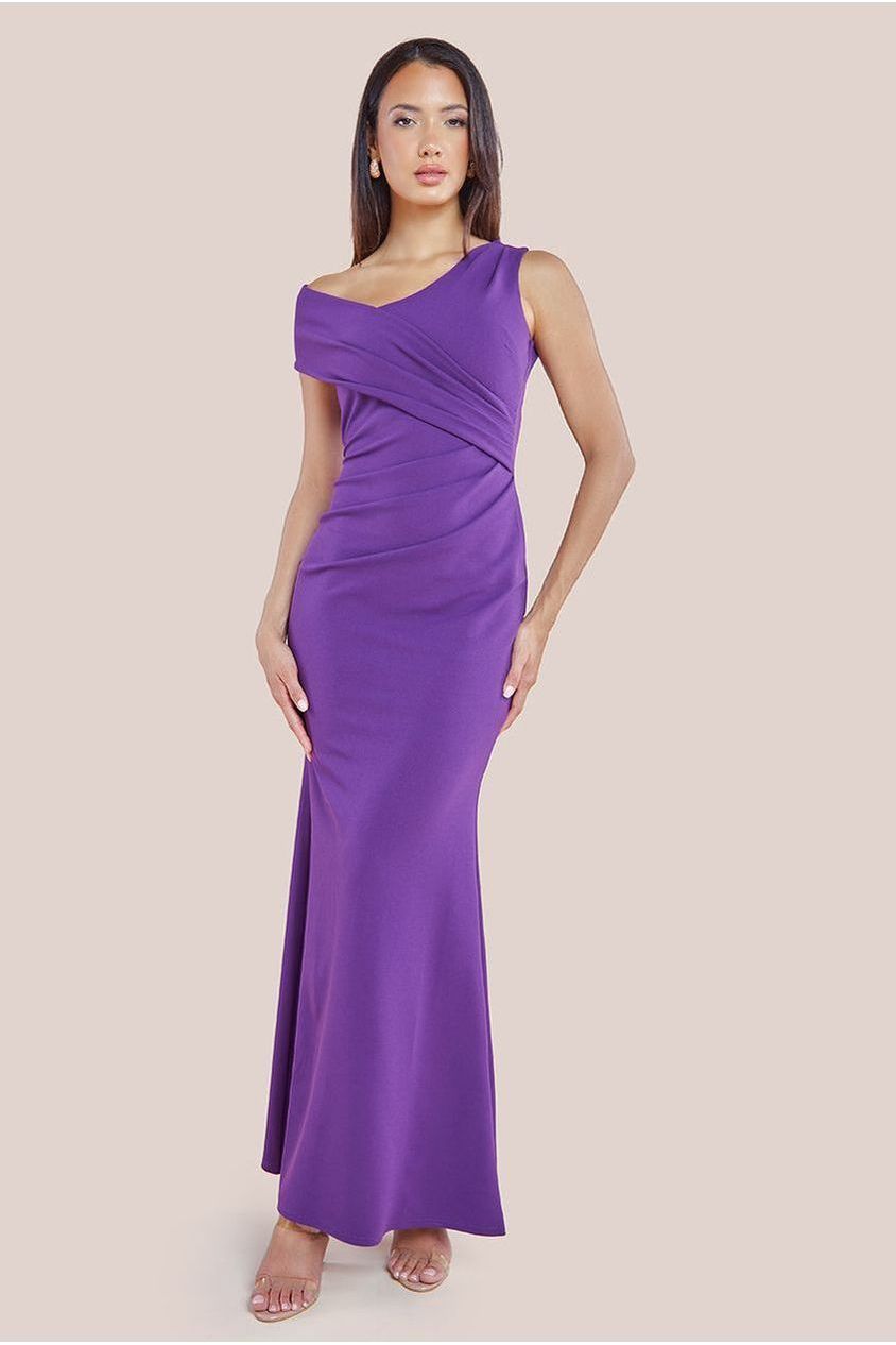Scuba Crepe Off The Shoulder Maxi - Purple DR3774