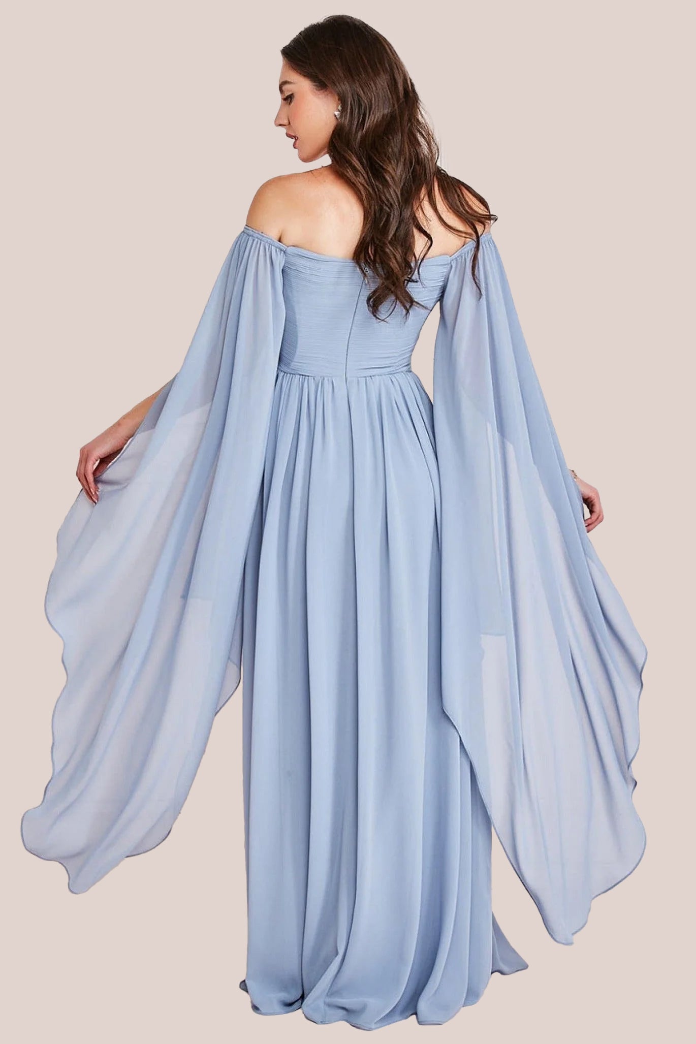 Chiffon Off The Shoulder Maxi With Cape Sleeves - Blue DR3780