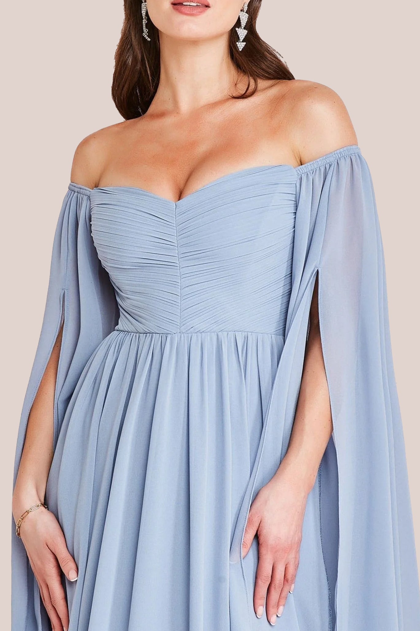 Chiffon Off The Shoulder Maxi With Cape Sleeves - Blue DR3780