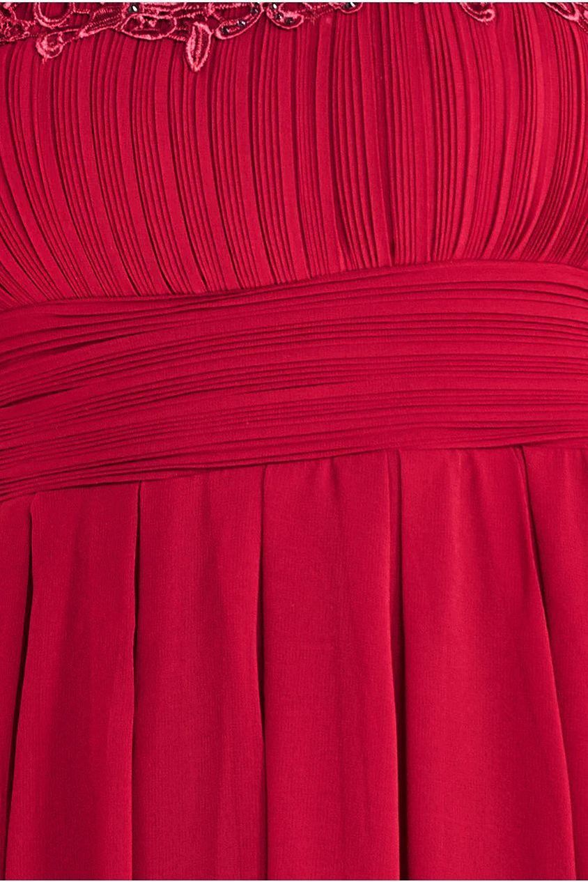 Crochet & Pleated Top High Low Maxi - Burgundy DR3820