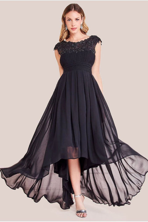 Crochet & Pleated Top High Low Maxi - Black by Goddiva