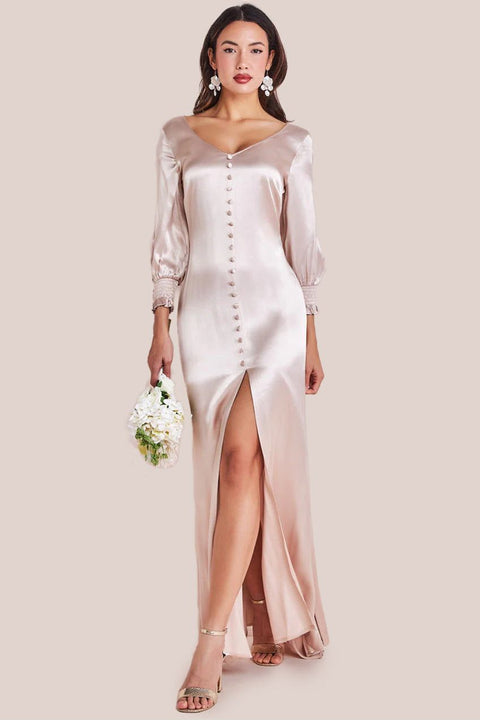 Satin Viscose Front Split Maxi - Champagne by Goddiva