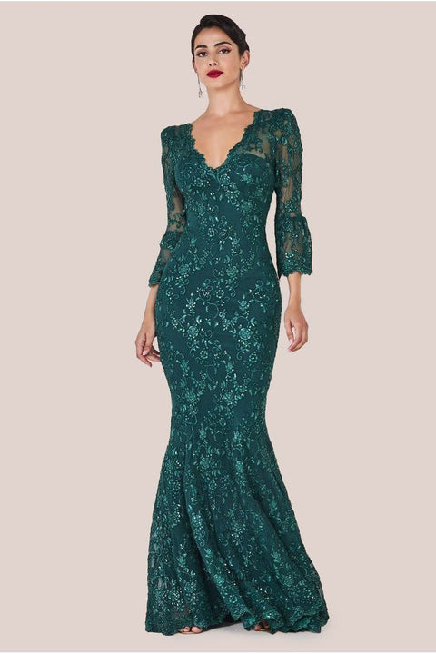 Scalloped Lace Maxi Dress - Emerald Green by Goddiva