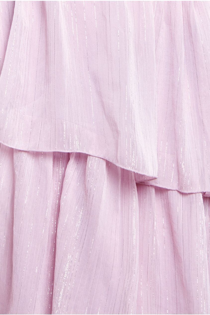 Maternity Plain Lurex Chiffon Tiered Midi Dress - Pink DR3905MAT