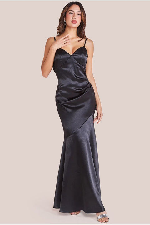 Cowl Back Satin Maxi Dress - Black by Goddiva