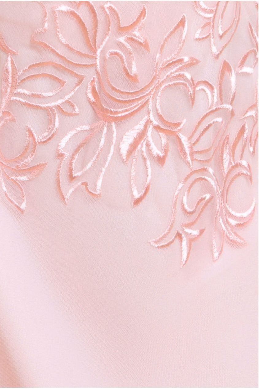 Lace Flutter Sleeve Embroidered Mesh A Line Maxi Dress - Pink DR3942
