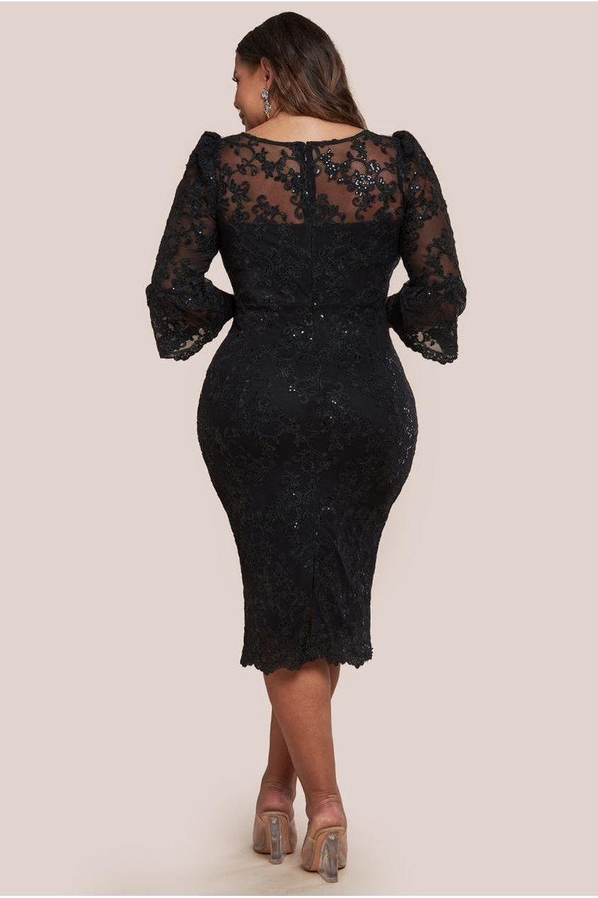 Scallop Lace Midi Dress - Black DR3960PLUS