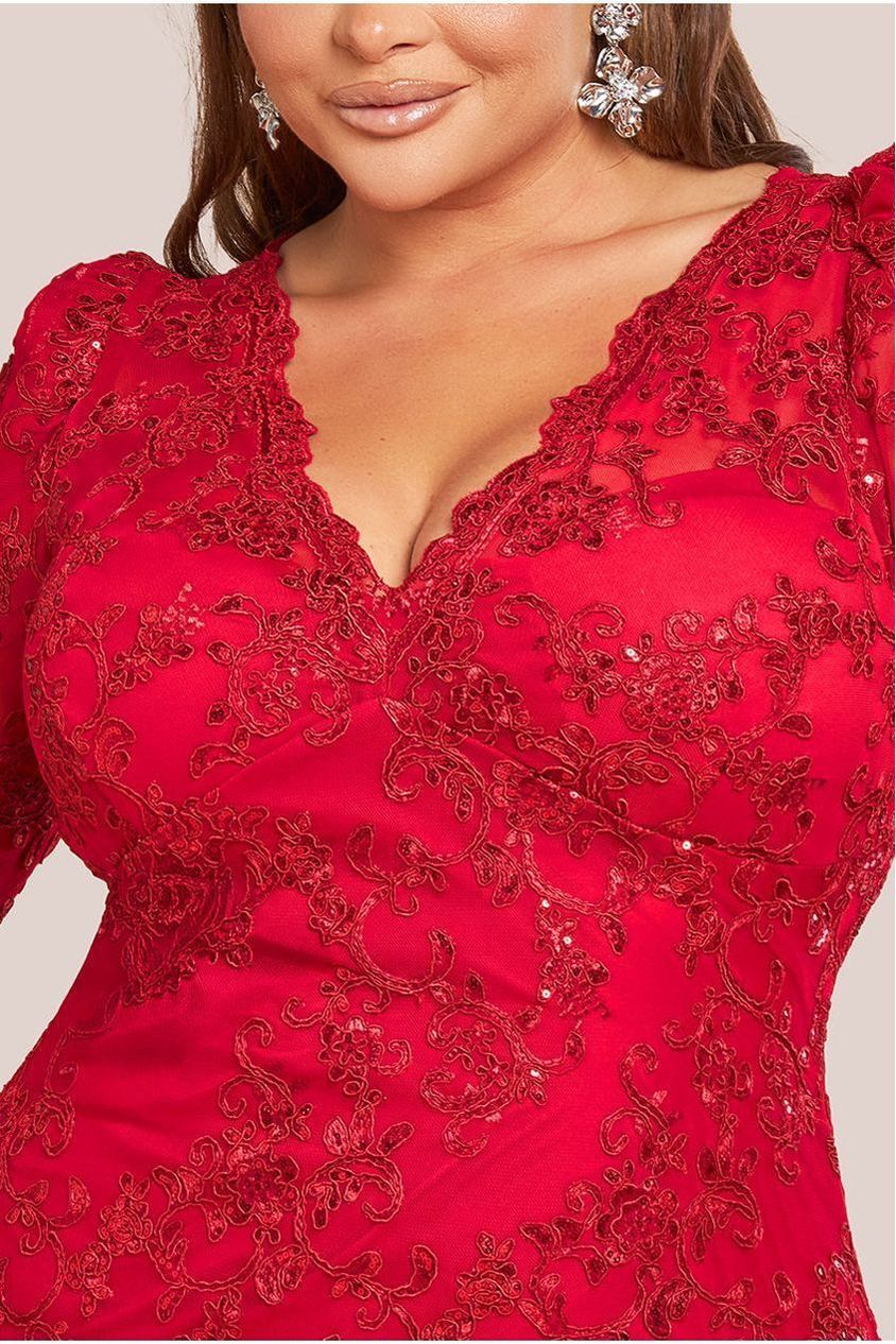Scallop Lace Midi Dress- Red DR3960PLUS