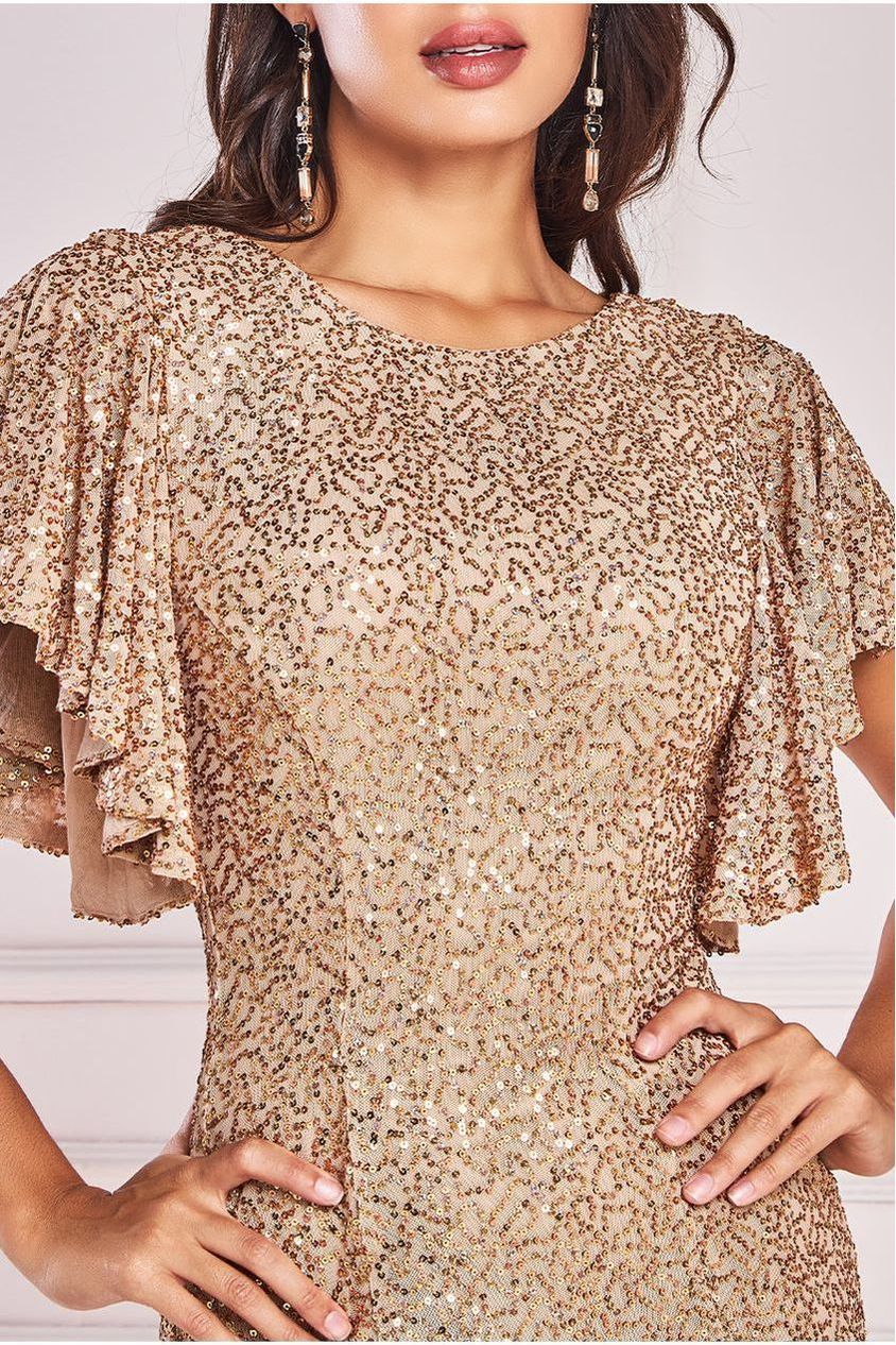Sequin Flutter Sleeve Maxi - Gold DR4021