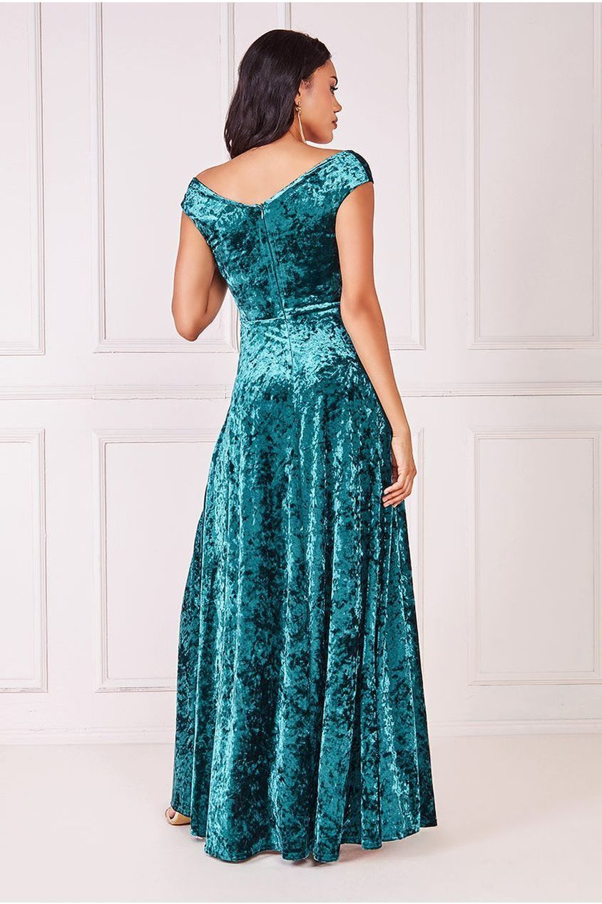 Ice Velvet Bardot Wrap Maxi - Emerald Green DR4029
