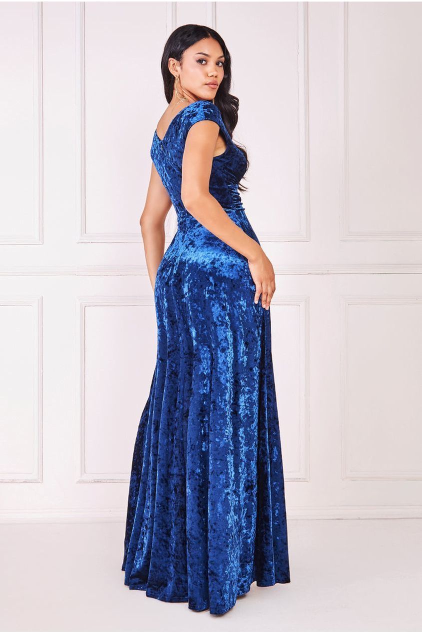 Ice Velvet Bardot Wrap Maxi - Navy DR4029