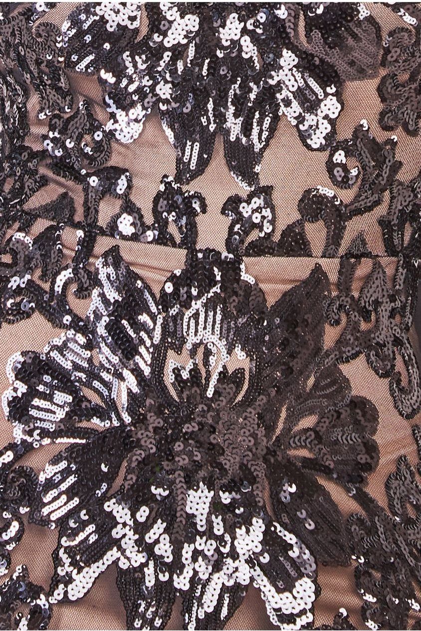 Floral Sequin Mesh Maxi - Black DR4041