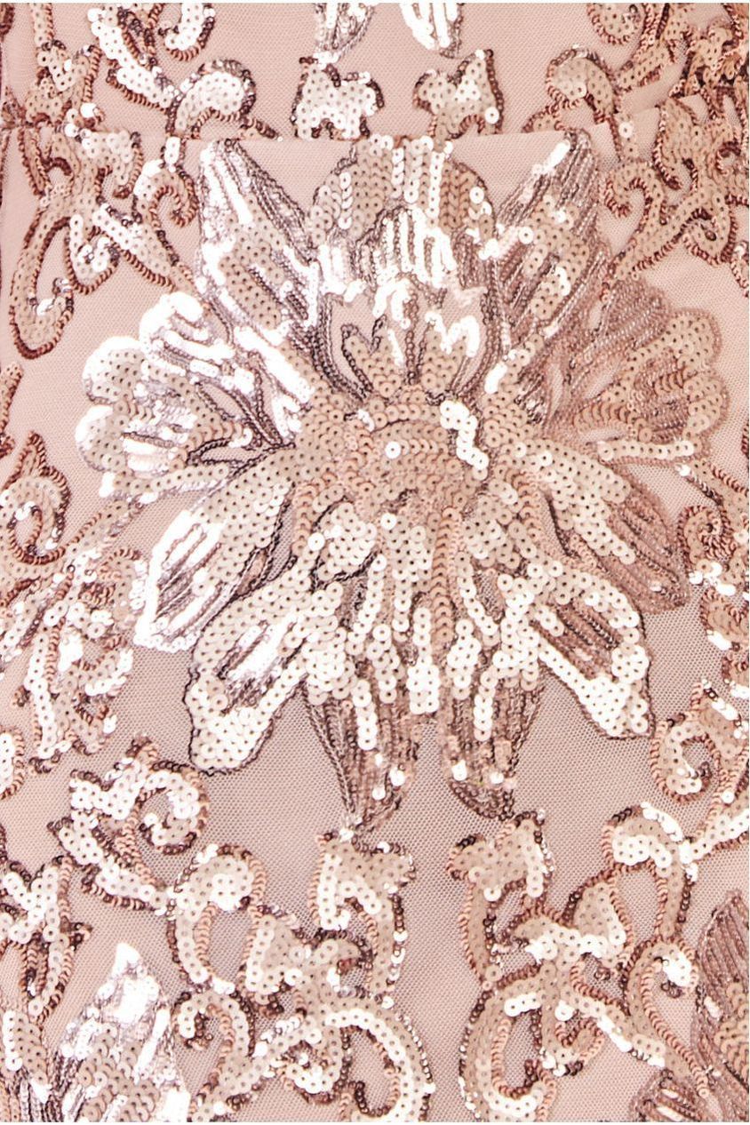 Floral Sequin Mesh Maxi - Champagne DR4041
