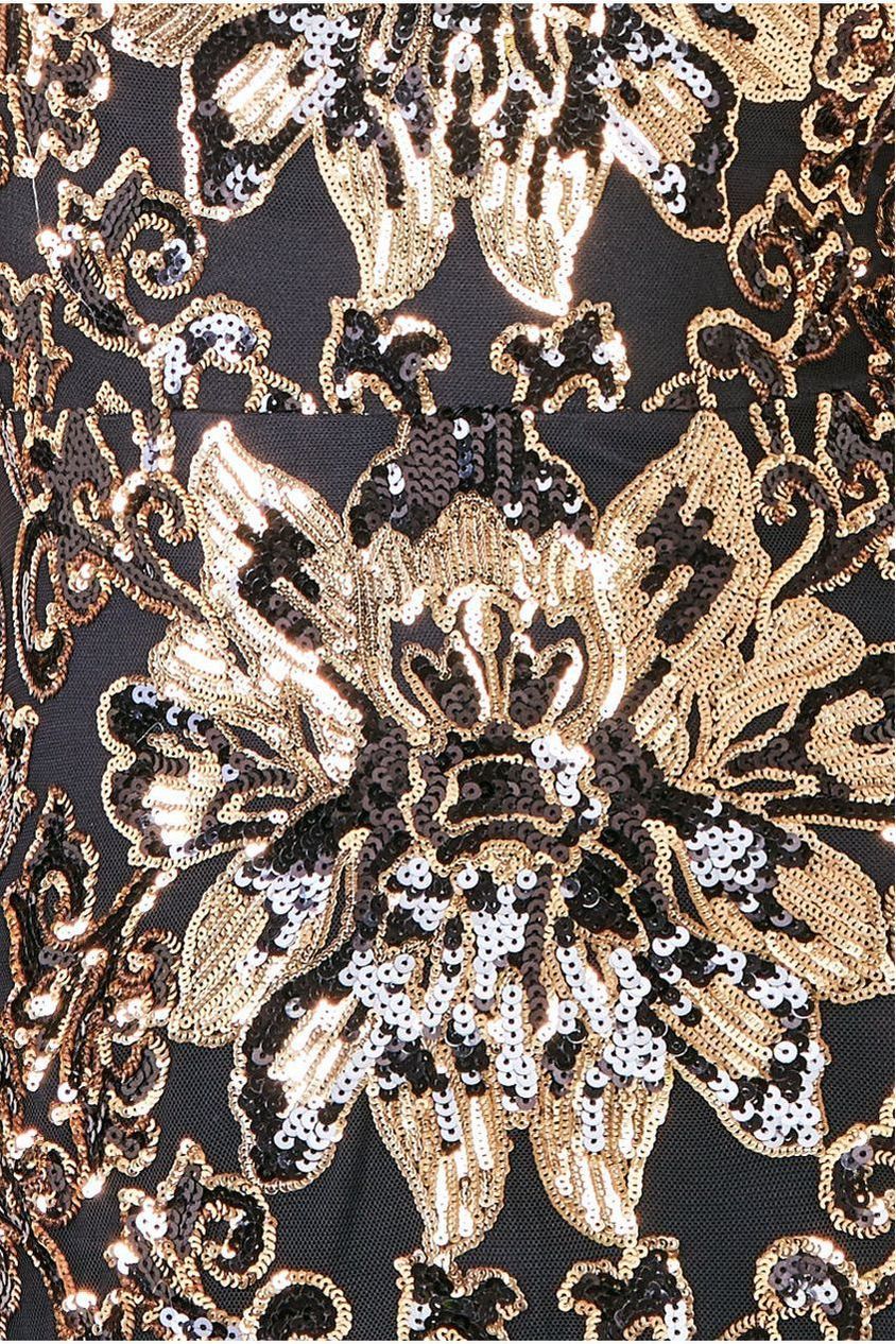 Floral Sequin Mesh Maxi - Gold DR4041