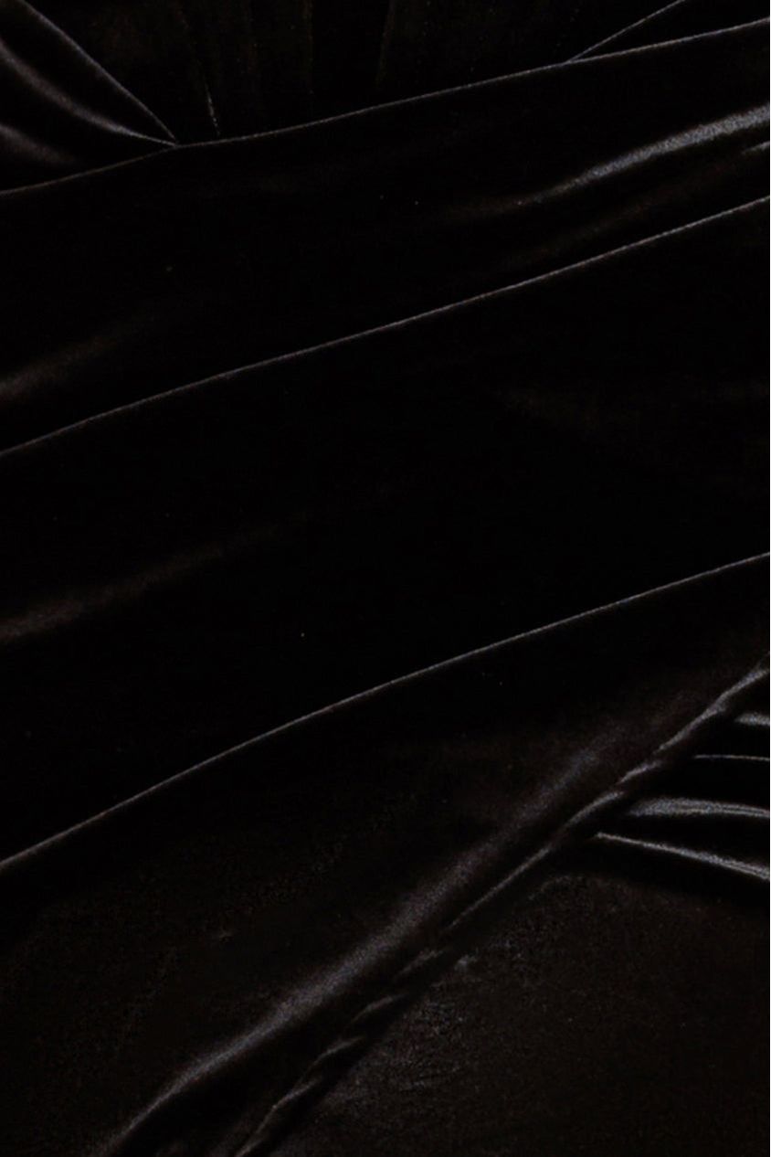 Draped Shoulder Velvet Corset Maxi Dress - Black DR4044