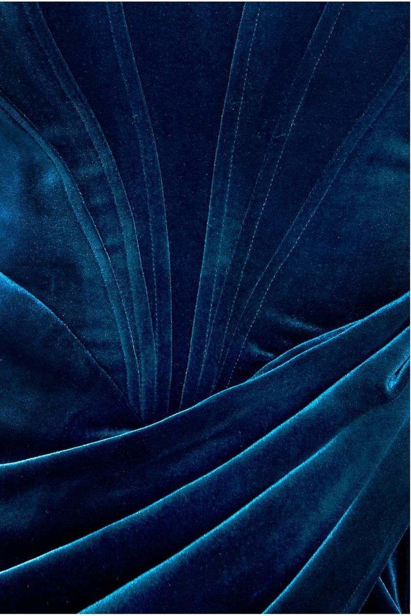 Draped Shoulder Velvet Corset Maxi Dress - Teal Blue DR4044