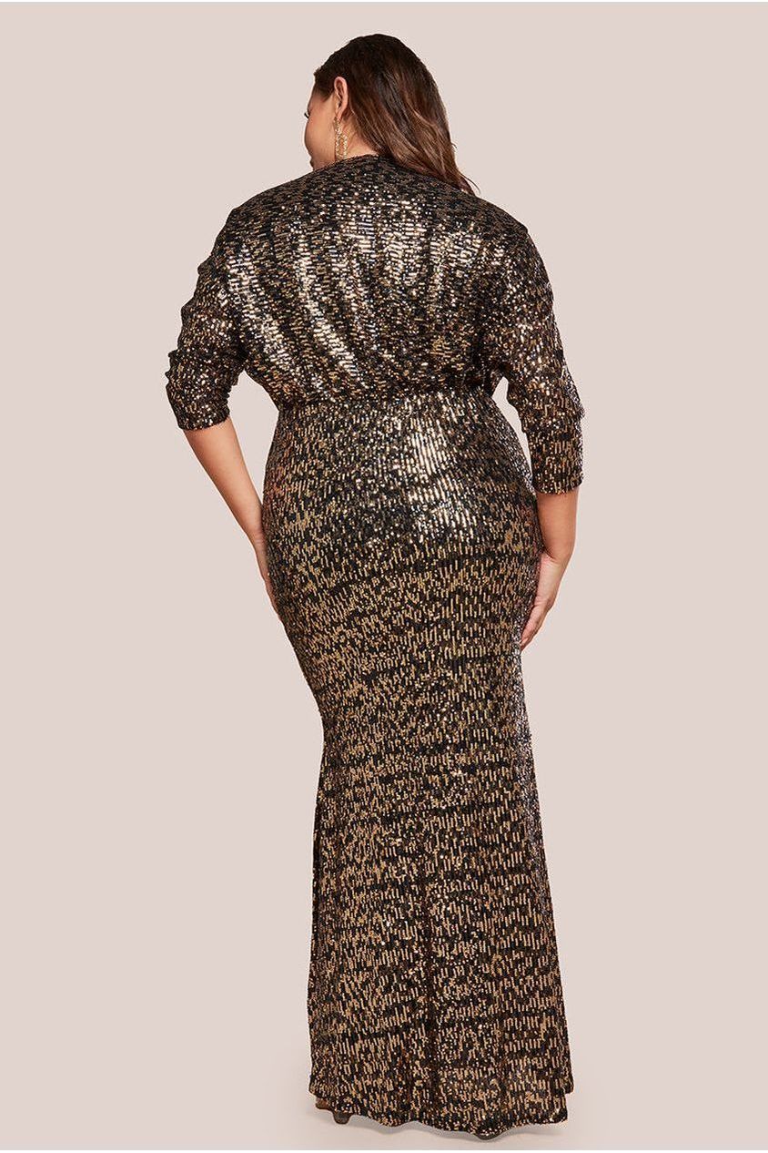 Sequin Cowl Maxi Dress - Black DR4051P