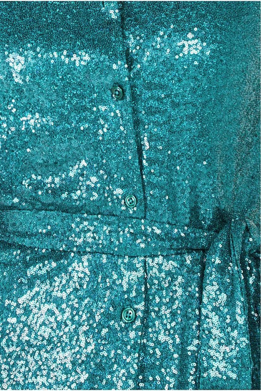 Sequin Skater Shirt Dress - Emerald Green DR4061