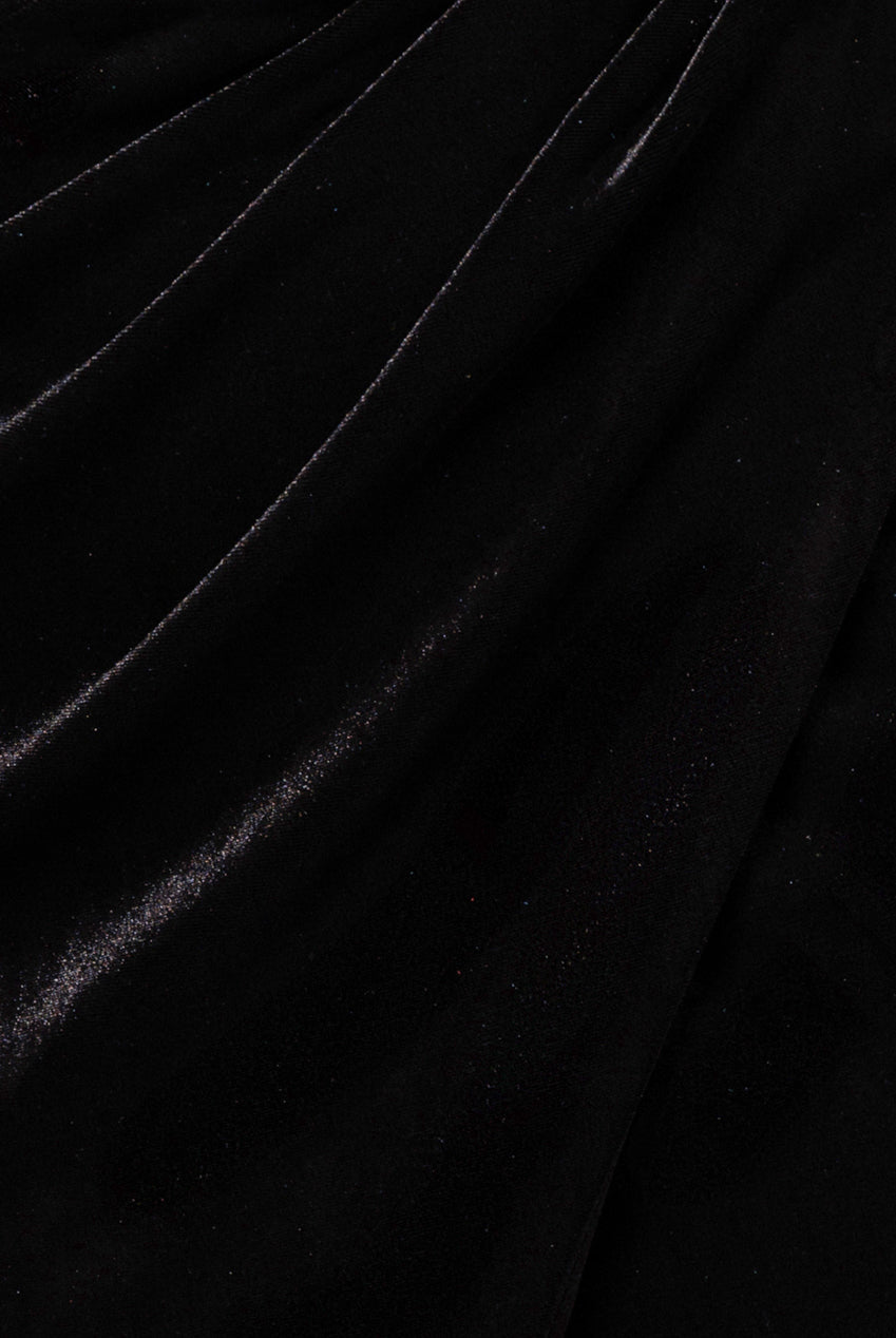 Draped Shoulder Velvet Corset Midi Dress - Black DR4066