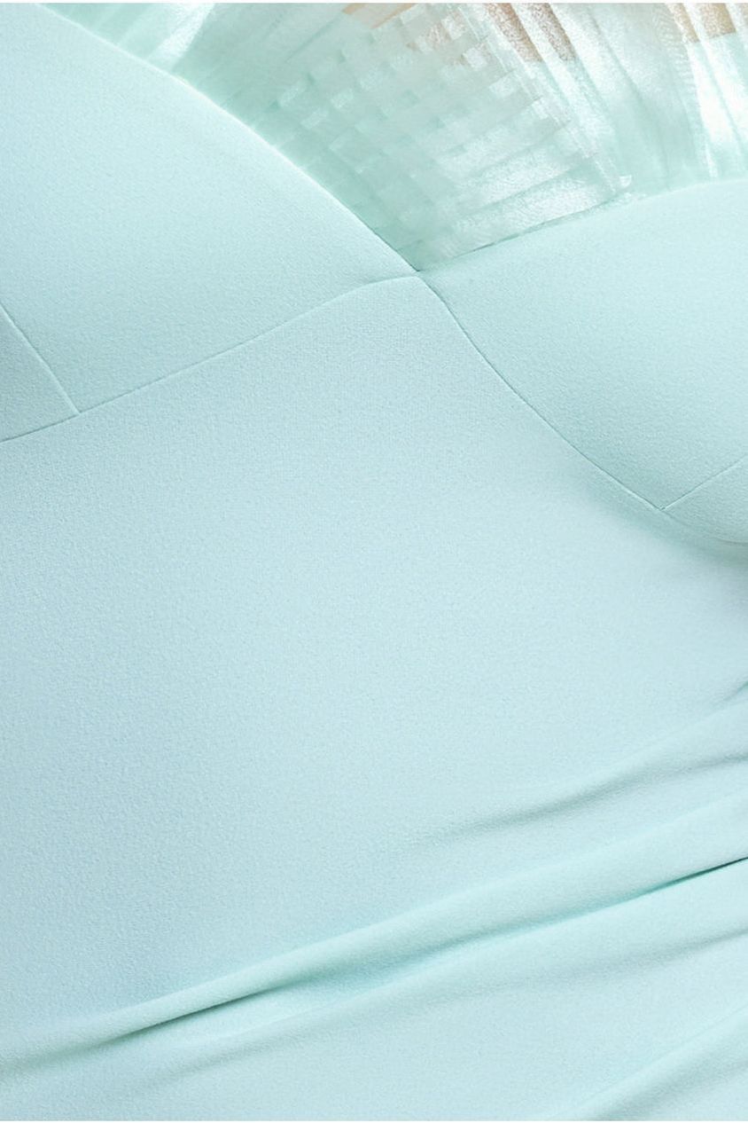 Fan Pleated Bardot Scuba Crepe Maxi Dress - Mint Green DR4070