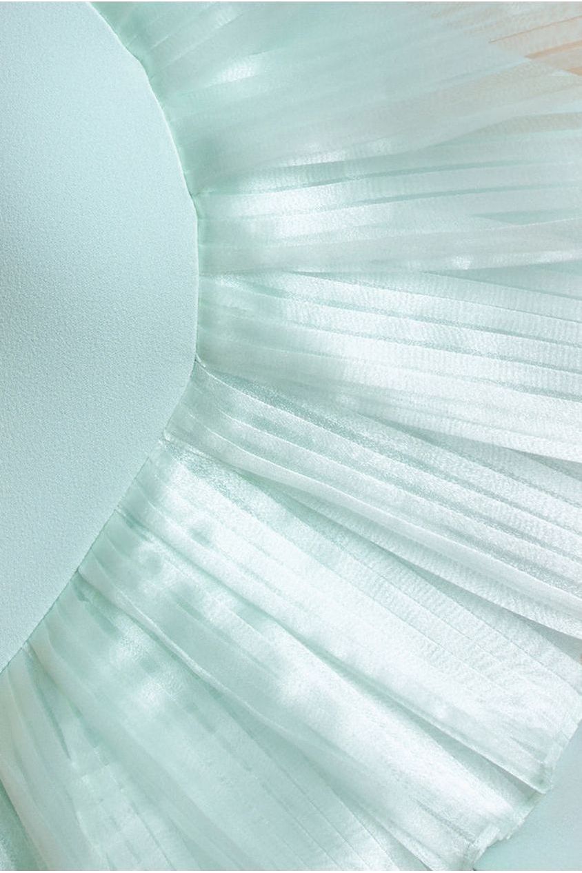 One Shoulder Pleated Fan Maxi Dress - Mint Green DR4075