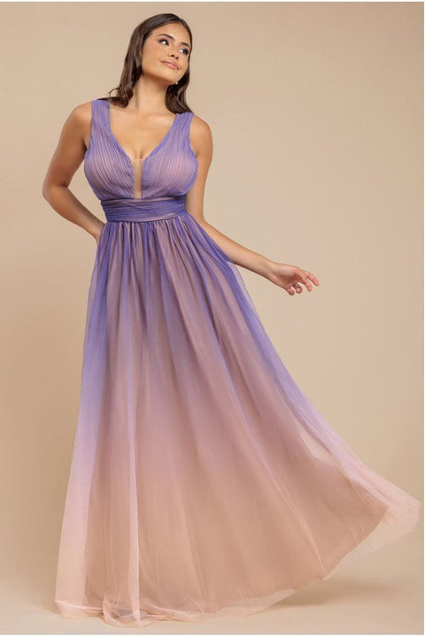 Sleeveless Ombre Pleated A-Line Maxi Dress - Lilac Ombre by Goddiva