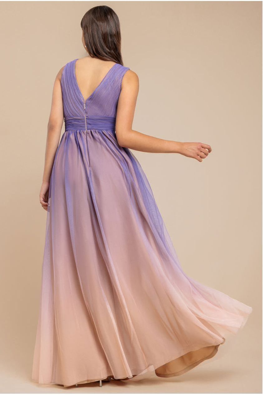 Sleeveless Ombre Pleated A-Line Maxi Dress - Lilac Ombre DR4083