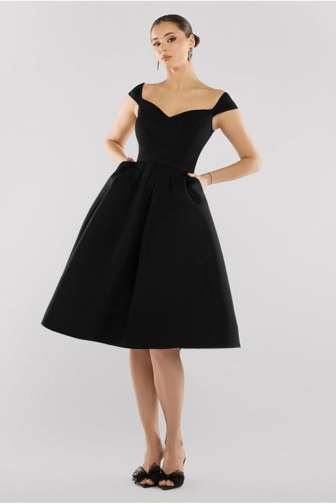 Scuba Foam Skater Midi Dress - Black by Goddiva