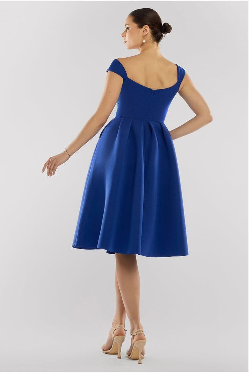 Scuba Foam Skater Midi Dress - Royal Blue DR4133