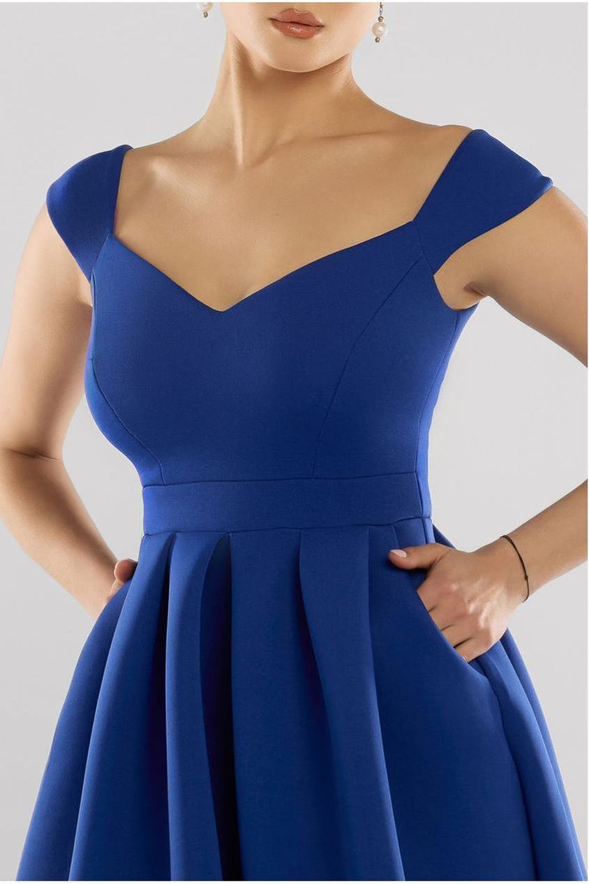 Scuba Foam Skater Midi Dress - Royal Blue DR4133