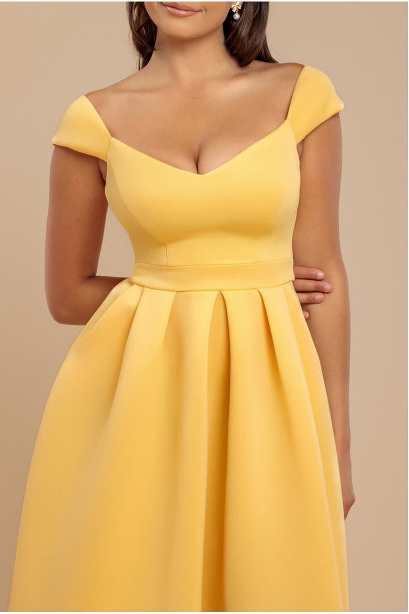 Scuba Foam Skater Midi Dress - Lemon DR4133