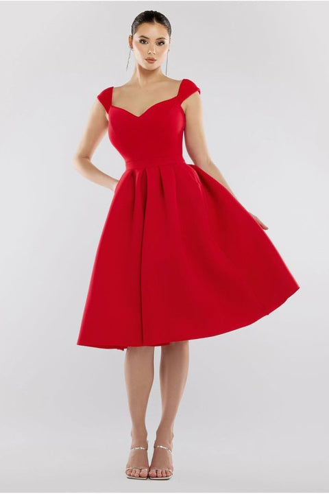 Scuba Foam Skater Midi Dress - Red by Goddiva