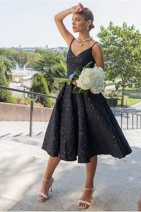 Jacquard Sleeveless A-line Midi Dress - Black by Goddiva