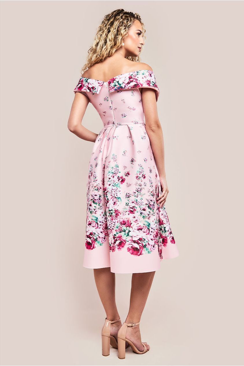 Bardot Floral Print A-Line Scuba Foam Midi Dress - Blush DR4228