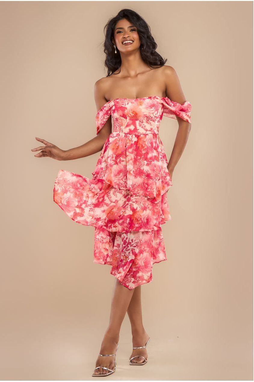 Bardot Asymmetric Handkerchief Tier Midaxi - Blush DR4248