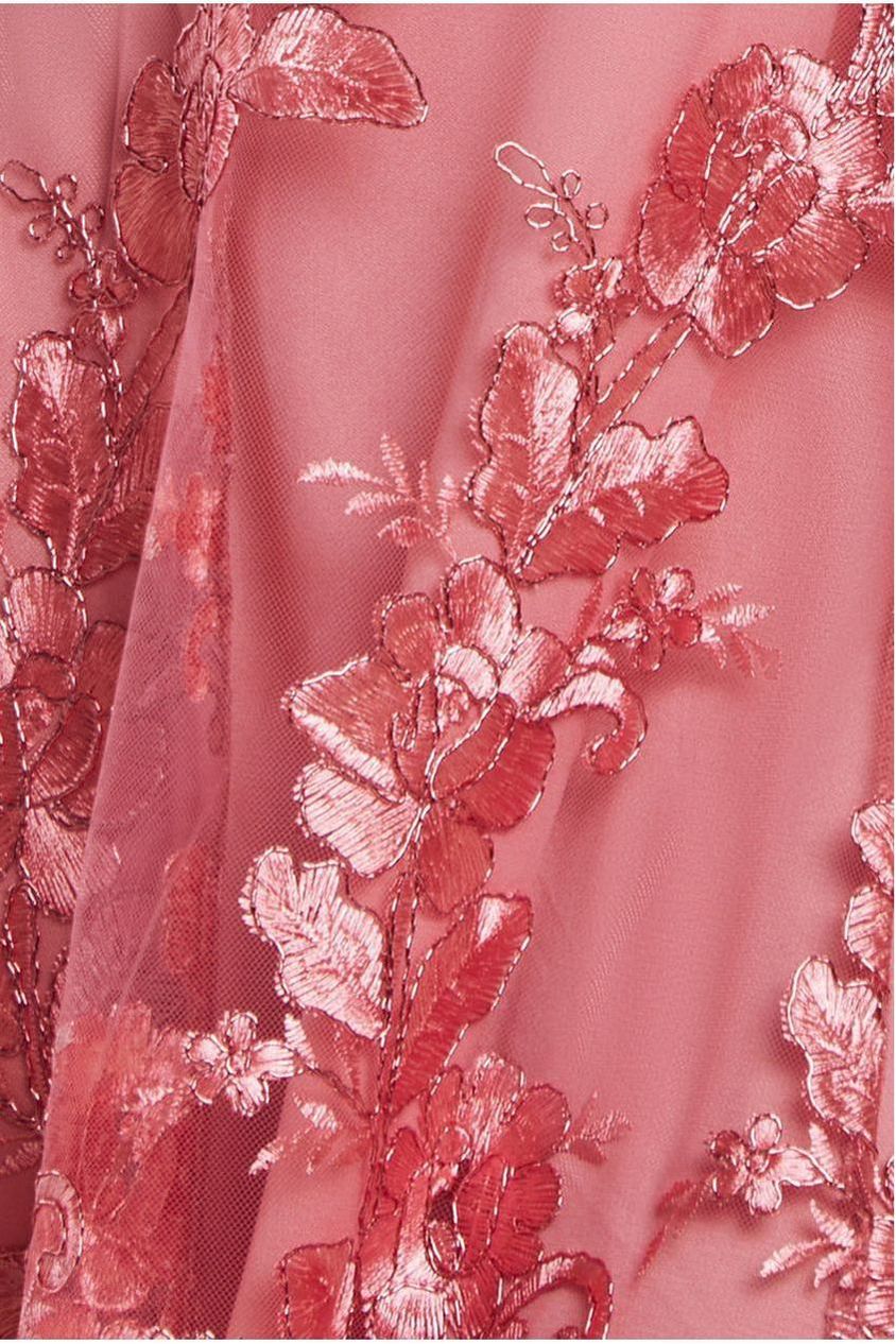 Scalloped Neck Embroidered Lace High Low Midi Dress - Coral DR4265